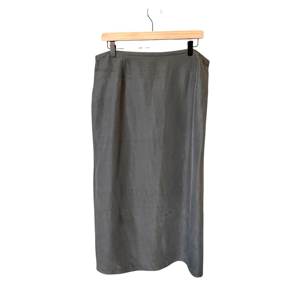 Eileen Fisher Womens Raw Silk Straight Midi Skirt Size L Minimalist Quiet Luxury